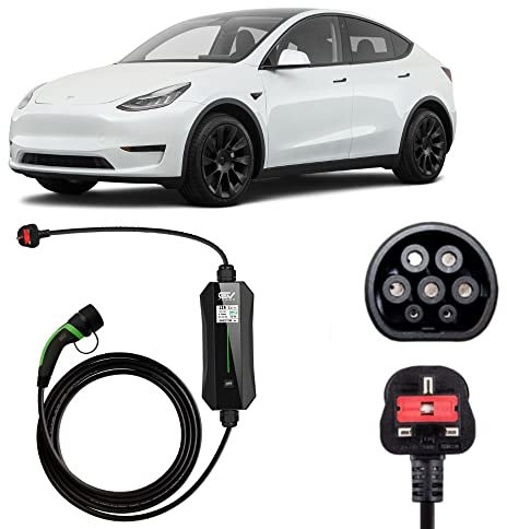 EV Power - Type 2 to 3 Pin Model Y Charging Cable - Portable Model Y EV Charger - Electric Car Battery Charger for Model Y - 3 Pin for UK socket (6-12amp (2.3kw) (10M, 6-12amp (2.3kw))