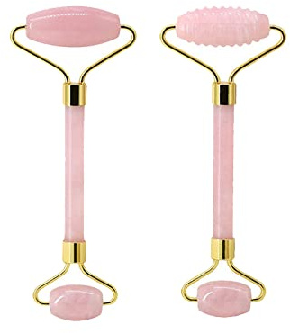 Rosenquarz-Gesichtsroller Und Gua Sha-Set Natürlicher Jade-Gouache-Schaber Gua Sha-Massage-Quarz-Roller Gesichtslifting-Massagewerkzeug,Typ 8
