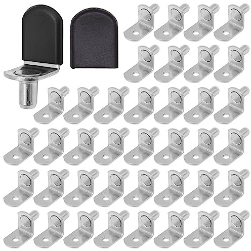 Hocansen 50-teiliges Regalstift-Set mit Gummihülse, Glasregalstützen, Heringe mit Loch für Möbel, Schrank, Schrank, Bücherregal, Regalhalterung (Silber/L)