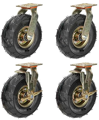 Schwerlastrollen Lenkrolle 200mm 250mm 4 Stück, 360 Grad Drehbar Leise Luftreifen Gummiräder, Stielrollen Mit Bremse Schrauben & Metallplatten, Für Trolleys Möbel DIY Werkbank (Color : Swivel+Brake,