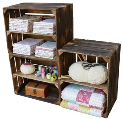 Teramico Holzkisten geflammt 50x40x30cm (2 x Lang + 1 x Kurz) | Geflammte Vintage Weinkisten im Set als Regal oder zur Aufbewahrung nutzen. Perfekt für stilvolle Dekoration im Wohnzimmer.