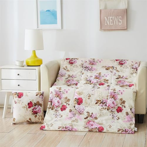 Surwin Reisedecke Kissen Decke 2 in 1, Flugzeugdecke Auto Steppdecke, Moderne Mikrofaser Reisekissen mit Reißverschluss, Multifunktionale Zierkissen Sofakissen Wohndecke (150x195cm,Beige Rose)