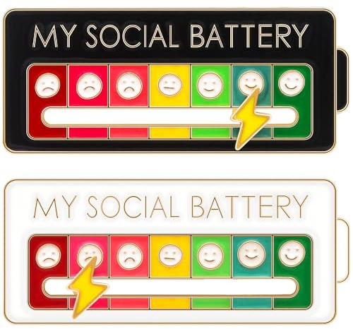 Lot de 2 broches « My Social Battery », pour conversion d'humeur, expression créative, Métal