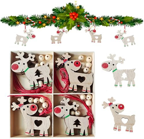 20-Stück Weihnachtsdeko Anhänger Set, Baumschmuck Zum Hängen, Rentier Weihnachtssnhänger, Weihnachtsbaumanhänger Holzanhänger, Für Ornamente, Dekorative Accessoires, Weihnachtsschmuck