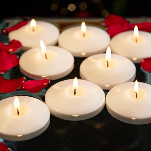 Ashlux Unparfümierte Schwimmkerzen Weiß 36 Stück, 8-10 Stunden Brenndauer, Reiner Baumwolldocht, Rauch- & Tropffrei, Perfekt für Hochzeit, Party, Bad, Valentinstag & Romantik – Stimmungsvolle Deko