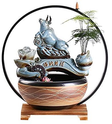 NZpost Fuente de Mesa Fuente de Mesa de cerámica para Interiores, Adornos de Agua Corriente de Estilo Chino Creativo, Agua circulante