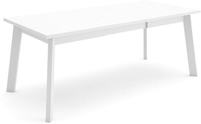 Skraut Home | Table à Manger | Meuble Salle à Manger | 200 | pour 10 Personnes | Pieds en Bois | Style Moderne | Blanc