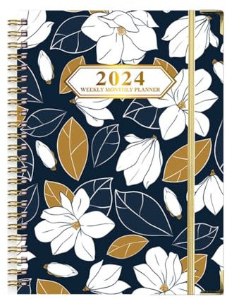 Terminbuch & Planer 2024, A5, Notizbuch 2024 – Dez. 2024, Tages- und Stundenplaner 2024, Premium-Papier, Blumenmuster
