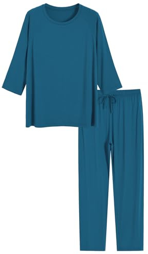 Latuza Women's Plus Size 3/4 Sleeve Pajamas Sets Pants Cooling Pjs 2X Teal
