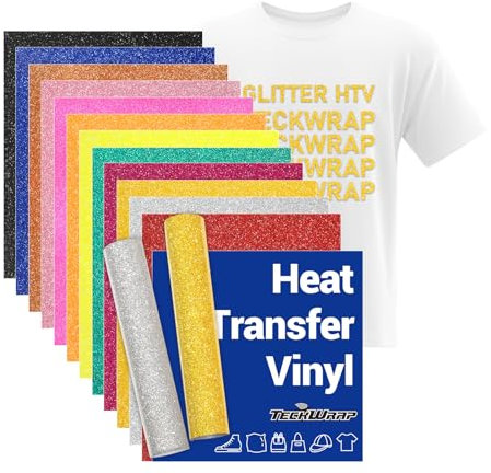 TECKWRAP Glitter HTV Glitter Heat Transfer Vinyl 12 x 10 12 Sheets/Pack for DIY Clothing,T-Shirts,Fabric Glitter Iron on Vinyl Compatible with Heat Press Craft Cutters