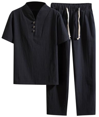 RUMAOZIA Zweiteiler Herren Trainingsanzug Baumwolle Tai Chi Uniform Kung Fu Anzug Chinesisch Traditionelle Kleidung Tang Anzug Kampfkunst Atmungsaktiv Kurzarm Tops Zen Meditation Uniform