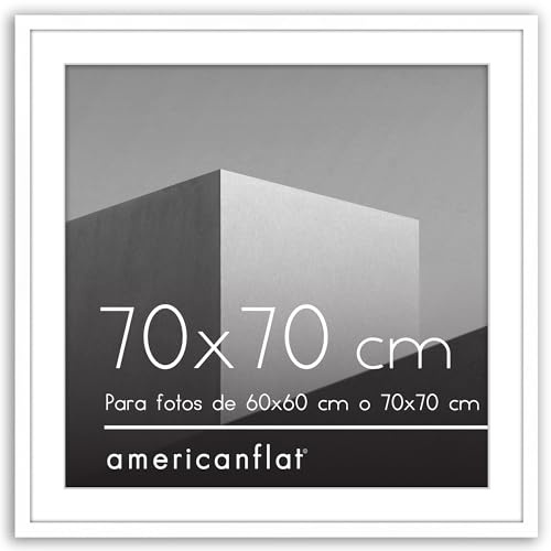 Americanflat Marco de Fotos de 70x70 cm en Blanco - Marcos de Fotos 60x60 cm con Paspartú o 70x70 cm sin Paspartú - con Molduras Finas y Cubierta de Plástico Resistente