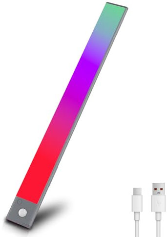 REYLAX Wireless RGBW LED Light Bar 40CM Colourful Motion Sensor Light with White Light Dimmable Rechargeable Under Counter Ambient Rainbow Light Strip for Home Decor Computer Gaming Room