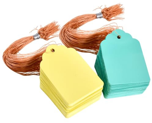 200 Stück Geschenkanhänger – 4 x 6 cm Leere Etiketten mit Schnur für Geschenke, Tags mit Strin, Bunte Etiketten mit Hängenden Seilen, Rechteckige Hängeetiketten zum Basteln,für Hochzeits-DIY