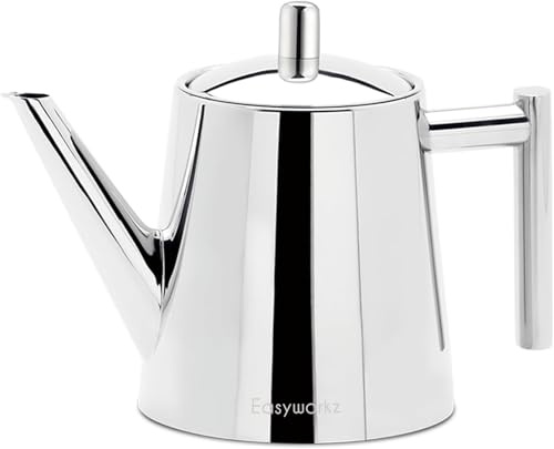 Easyworkz Tetera de acero inoxidable de doble pared de 1000ml con infusor de té extraíble, perfecta para preparar tu té favorito, cromado