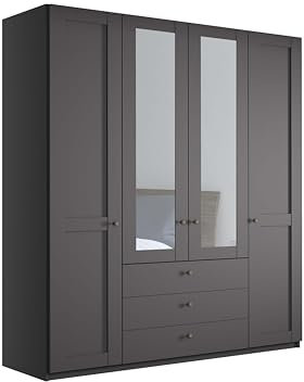 WIEMANN Drehtürenschrank mit 3 Schubkästen, mit 2 Spiegeltüren mittig, Landhausstil Kleiderschrank 200cm breit, Graphit, Höhe 216cm, Marlow
