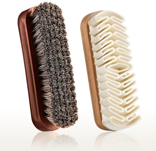 Oneasmot Horsehair Brush & Suede Shoe Brush,Soft Bristles Shoe Cleaning Brush for Polishing Leather, Portable Horse Hair Shine Brush for Boots Handbags Coats Sofa Furniture(2 PCS)