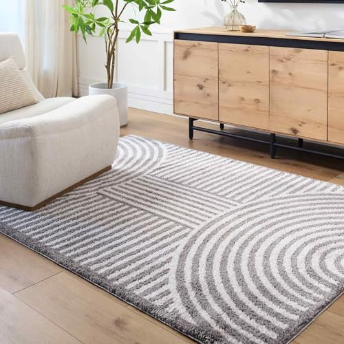 Livabliss Kakuma Shaggy Rug - Modern Berber Rugs Living Room, Large 160x213 cm, Soft Shaggy Rugs for Bedroom - Neutral Boho Fluffy Rug, Easy Care Plush Thick Pile - Light Beige, Charcoal