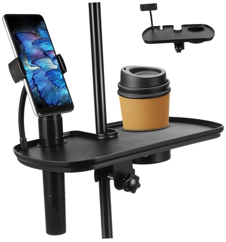 TOYANDONA Clamp on Mic Stand Tray with Sturdy Abs Material and 4.5kg Weight Capacity, Suitable for Recording and Live Streaming, Includes Cup Holder and Guitar Pick Holder for Microphone