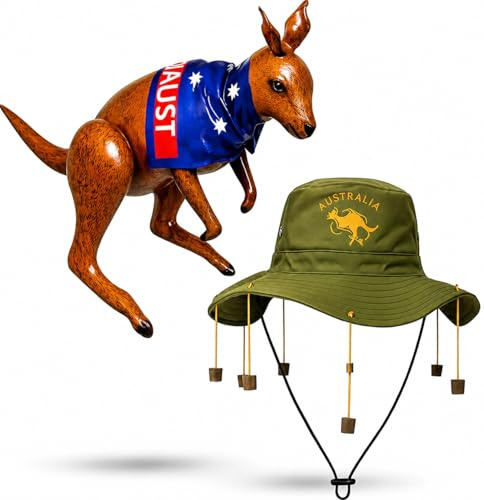 ZANGOC Adult Australian Cork Hat & Inflatable Kangaroo Fancy Dress Kit – The Ultimate Aussie-Themed Australian party decorations Outfit-Love Australia