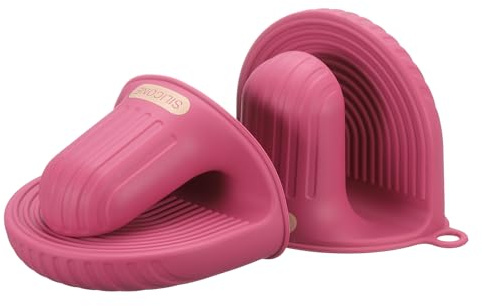 QUARKZMAN 2 Pezzi Guanti Da Forno In Silicone Pinze Da Cucina Rosso Rosa | Presine In Silicone Mini Protettori Per Dita, Termoresistenti, Per Friggitrice Ad Aria Cucina E Cottura, Mini