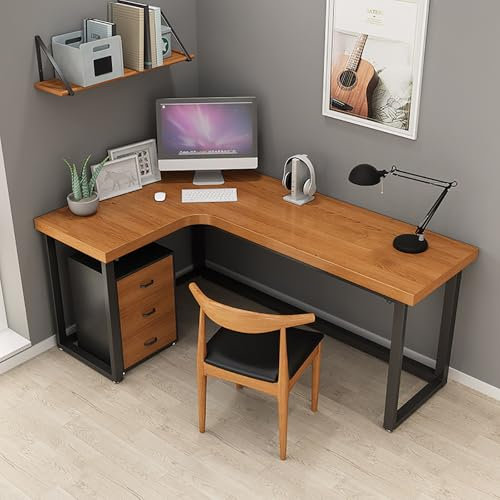 Klappbarer Tisch mit Tablett, Nachttisch, Laptoptisch, L-förmiger Eckschreibtisch aus Massivholz mit Schubladen, großer Gaming-Tisch für das Home Office, stabile Beine, stilvolles Design (12