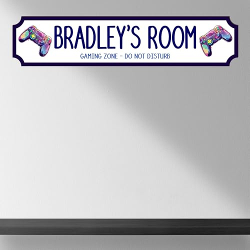 Personalised Children's Room Street Sign Plaque - Custom MDF Wood or Acrylic Sign Gift for Boys, Home, Kids Room, Games Room Decor with 7 Designs (Gaming, MDF Wood - Small - 290mm x 63mm)