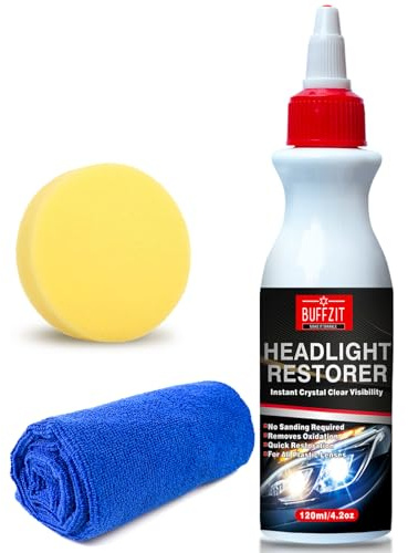 BUFFZIT Headlight Cleaner & Restoration Kit, Instantly Removes Oxidation, Yellowing, and Cloudiness – Restores Headlights to Like-New Clarity, Easy-to-Use Cleaner for All Car Lamps, 4.2 fl oz / 120ml