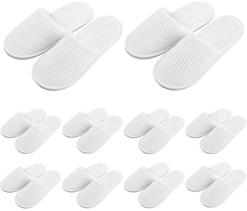 GOEDCH Lot de 10 paires de pantoufles blanches en polaire corail : chaussons jetables de qualité supérieure pour hôtel et invités, pantoufles en velours de coton lavables unisexes moelleuses pour spa