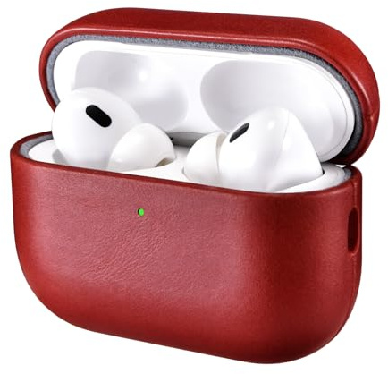 ICARER Genuine Leather Case for AirPods Pro 3 2025 Protective Cover, Red | Premium Genuine Leather, Easy Install and Take off, Support Wireless Charge, All-around Protection, Perfect Fit