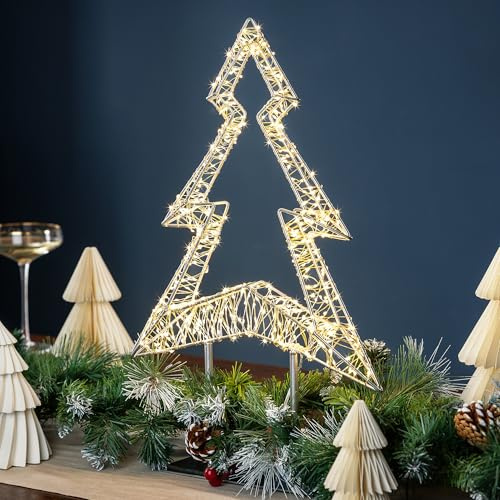 CHRISTOW Micro LED Christmas Tree, 600 LEDs, 45cm | Indoor Christmas Tree Decoration, Warm White Micro LEDs, Built-In Timer Function, Silver Metal Frame & Stand, Mains Powered