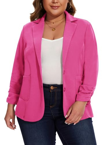Kyzoeyou Blazer da donna taglie forti elegante 3/4 con maniche increspate giacche blazer slim fit giacca casual da lavoro con tasche con bottoni