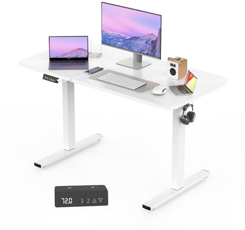 GOKHOMX Escritorio Elevable Eléctrico 120x60 cm, Mesa Elevable Escritorio Regulable en Altura con Panel Inteligente de Memoria y Puerto USB, Standing Desk Mesa Oficina Secretaria Elevatoria, Blanco