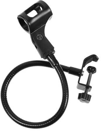 Black Gooseneck Microphone Holder Stand with Adjustable Clip on Bracket | Mic Arm, Adjustable Microphone Rack, Hands Free Use, Iron Spray Painted Build, TV Station and Home Use