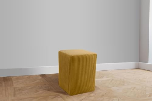 DOMO. collection Polsterhocker Pontal, rechteckig, Cord Gelb | Hocker mit Polsterung, rechteckiger Fußhocker mit Filzgleitern für Wohnzimmer, kompakte Maße 38 x 38 x 47 cm (BxTxH)