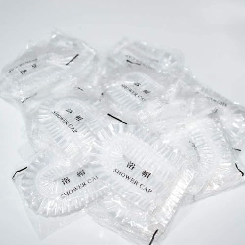 Lansonee Einweg-Duschhauben, einzeln verpackt, für Zuhause, Hotel und Friseursalon, Kunststoff, transparent, elastisch, 44 cm, 100 Stück