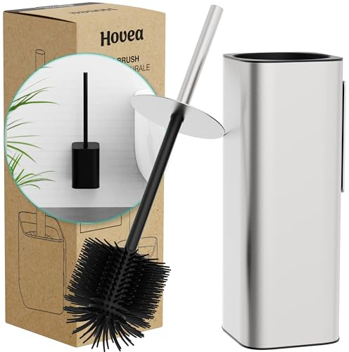Hovea - Scopino WC Sospeso - Scopino Silicone e Metallo - Nessuna Foratura - Montaggio a Parete con Adesivo o Vite - Acciaio Inox 304 - Porta Scopino Bagno WC - WC3681