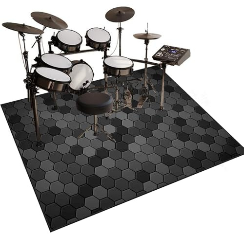 Alfombra Bateria Electronica Insonorizada Alfombra Antideslizante para Bateria Acustica Alfombras Drum Alfombrilla de Protección del Suelo para Sala de Música Estudio Alfombra de Tambor 110 x 80 cm