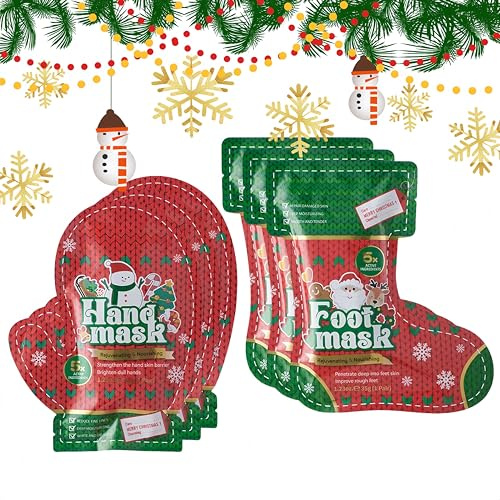6 Paar Fußmaske Handmaske Weihnachten - Skincare Set - 3 Paar Fussmaske & 3 Handmaske Handschuhe - Feuchtigkeitsspendend Hornhaut Socken - Weihnachtsgeschenke für Paare & Frauen