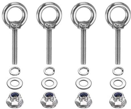 PATIKIL 4 Piezas Perno De Ojo M4 X 25mm Con Hombrillo Anillo De Elevación | En Acero Inoxidable 304, Con Tuercas De Seguridad De Brida Resortes Y Arandelas Planas, Para Sujetar Cintas