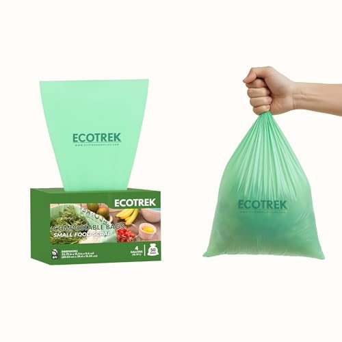 Food Scrap Trash Bags 4 Gallon, 100 Count (2 Rolls x 50) – Small Kitchen Bin Liners, Leak-Resistant, ECOTREK