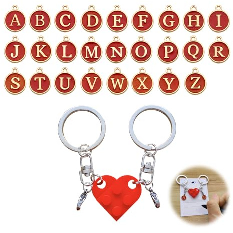 Porte Clés en Forme de Cœur, Porte Clef Couple Portes Clés Personnalisé en Cœur et Brique Assortie Portes Clé Couple Coeurs Cadeau Originale pour Amoureux Nouvelle Maison Saint Valentin Anniversaire
