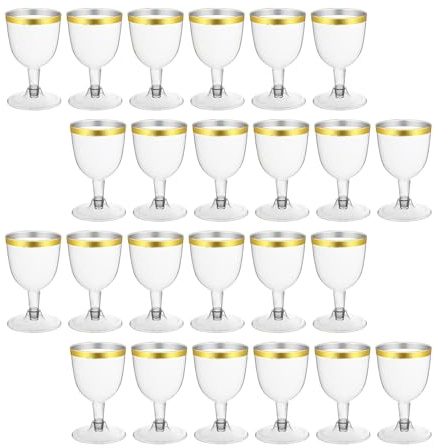 Bicchieri di plastica, Bicchieri da vino in plastica riutilizzabili, 24 pezzi 160 ml Vino con bordo dorato trasparente, con bordo dorato per matrimoni, compleanni, feste, cocktail