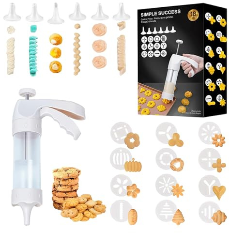 Spritzgebäck Maschine,Gadgets zum keksbacken,Plätzchen Presse mit 12 Schablonen, 6 Edelstahl Tüllen Spritzgebäck Presse,Teigspritze,Teigpresse für Kuchen Kekse (1 Set)