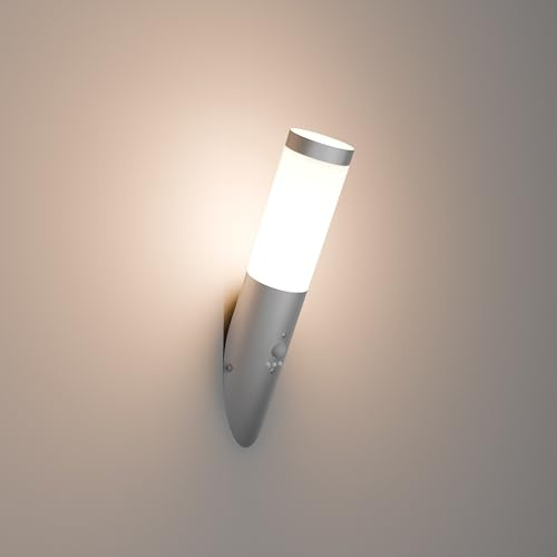 MATO Außenlampe mit Bewegungsmelder E27 Fassung - IP44 Outdoor Wetterfest - Wandleuchte Aussen aus Edelstahl - Aussenlampe, Außenwandleuchte, Wandlampe Außen, Außenleuchte - Ohne Leuchtmittel