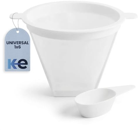 Anakel Home Filtro de Cafetera Universal Permanente de Nylon 1x6 con Cuchara para Sustituir Filtros de Papel de Cafetera | 13Øx10cm, Reutilizable, Color Blanco