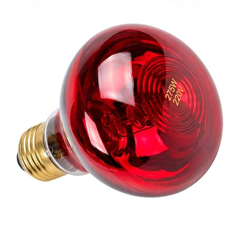 KMINA Bombilla Infrarrojos 275W E27, Luz Roja Rubí, Lámpara de Calor | Recambio para terapia y fisioterapia, apta para pollitos, cristal y aluminio, funciona a 220-240V y 50-60 Hz