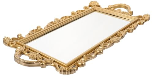 KICHOUSE Vassoio Portaoggetti Specchio Vintage Dorato, Vassoio Multifunzionale Compatto per Casa e Decorazione, Organizzatore da Tavolo Artistico e Pratico