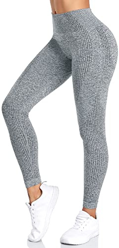 Yaavii Damen Sport Leggings Lange Blickdicht Yoga Leggings Figurformende Sporthose Yogahose Fitnesshose mit Hohe Taille Bauchkontrolle Grau2 M