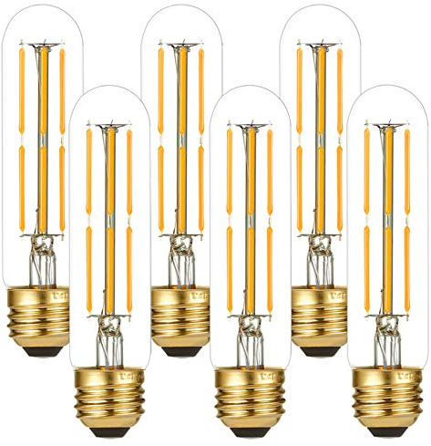 LiteHistory Dimmable E26 Edison Bulb 6W Equal 60 watt Light Bulb AC120V Warm White 2700K Edison Light Bulbs 60 Watt 600LM Tubular T10 led Bulb for Rustic Pendant,Chandeliers,Wall sconces,Vanity 6Pack